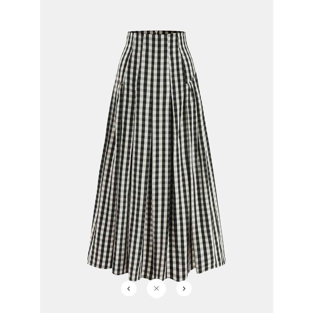 Copied - NWT commense Gingham High-Waisted Pleated Midi Skirt Sz M - Picture 2 of 5